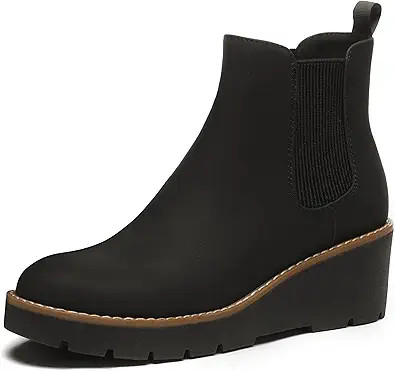 Athlefit Women's Chelsea Wedge Boots Elastic Platform Lug Sole Slip on Wedge Ankle Booties | Amazon (US)