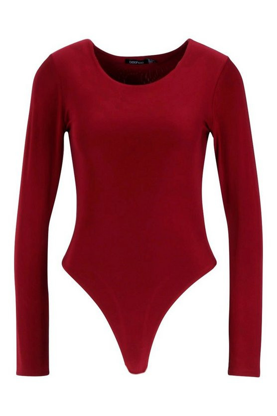 Slinky Double Layer Plunge Long Sleeve Bodysuit | Boohoo.com (US & CA)