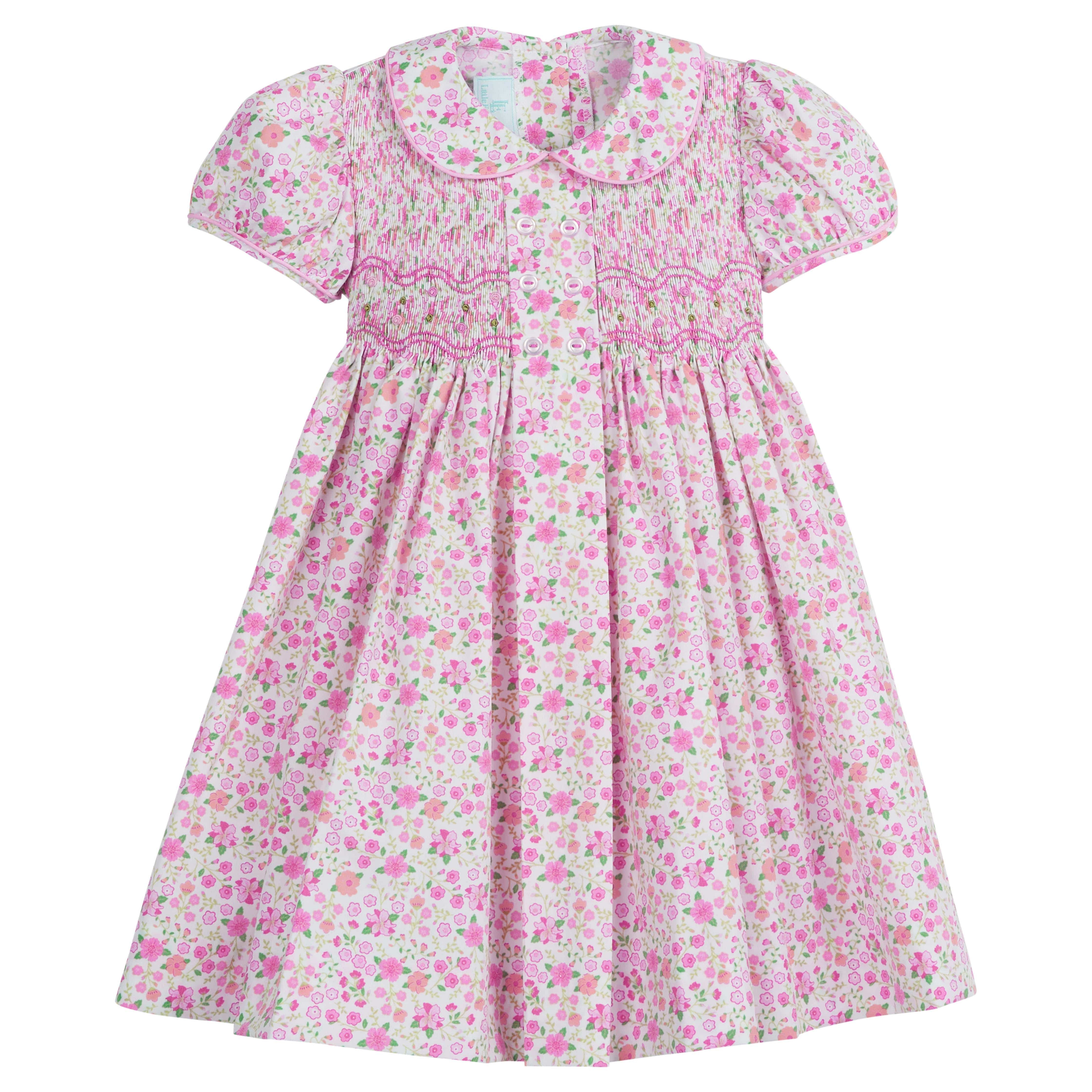 Smocked Bridget Dress - Pink Floral Girl's Clothes | Little English
