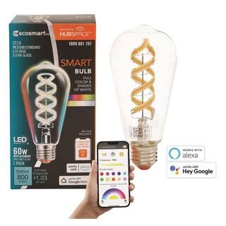 60-Watt Equivalent Smart ST19 Clear Color Changing CEC LED Light Bulb with Voice Control (1-Bulb)... | The Home Depot