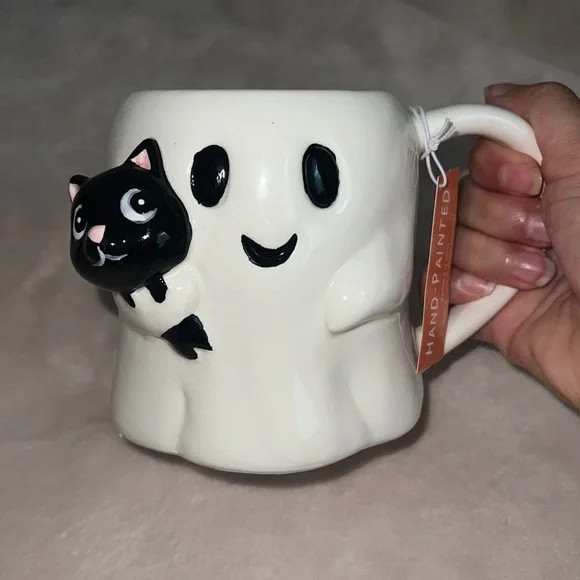Hand painted ghost with black cat Halloween mug | Poshmark