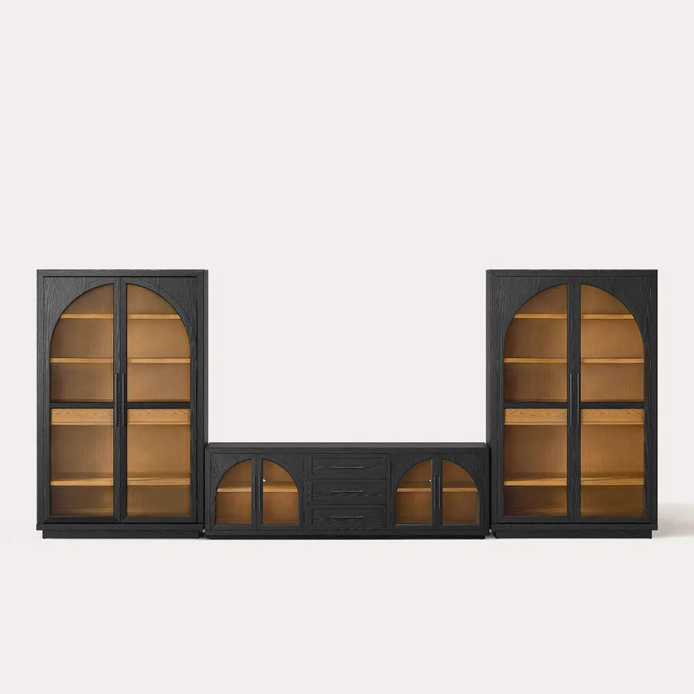 Valborg 174" Oak Storage Media Console Set | Hernest