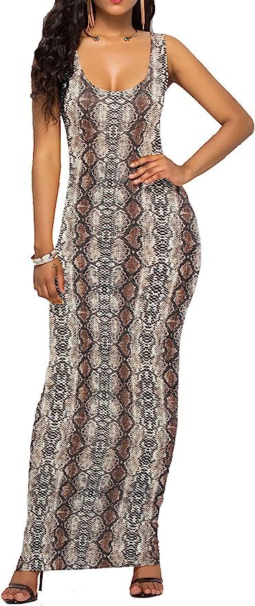 PRIMODA Women's Scoop Neck Sleeveless Long Maxi Dress Tank Dress | Amazon (US)
