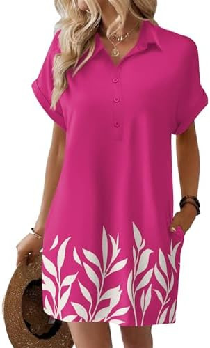 HOTOUCH Womens Summer Shirt Dress 2026 Short Sleeve Floral Shift Dress Casual Loose Flowy Beach S... | Amazon (US)