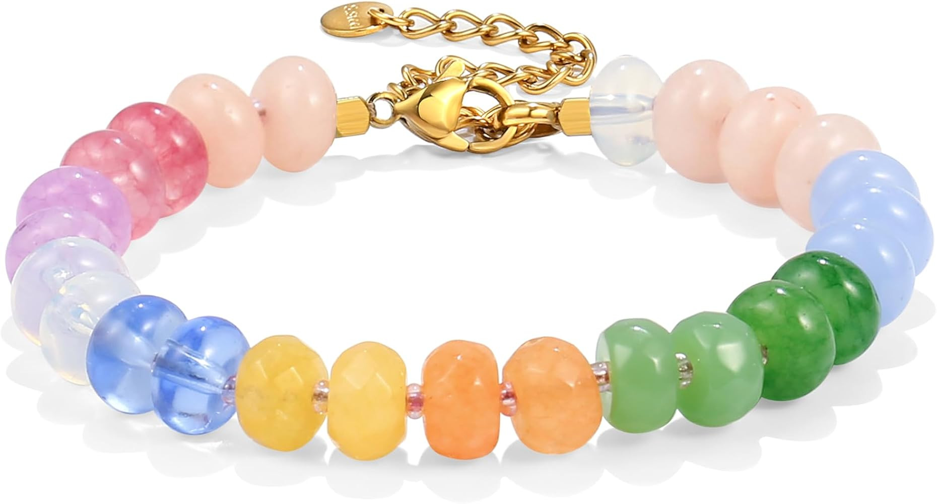 Gemstone Beaded Bracelet for Women Colorful Natural Stone Freshwater Pearl Surfer Beach Rainbow B... | Amazon (US)