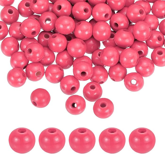 MECCANIXITY 100pcs Pink Colored Wooden Beads 12mm Dia. 3.3mm Hole Large Round Natural Dyed Wood L... | Amazon (US)