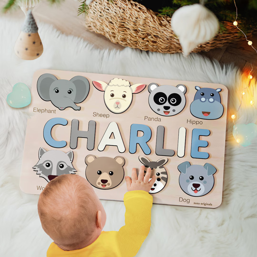 Custom Handmade Name Puzzle with Animals, Personalized Birthday Gift for Kids, Christmas Gifts fo... | Etsy (US)