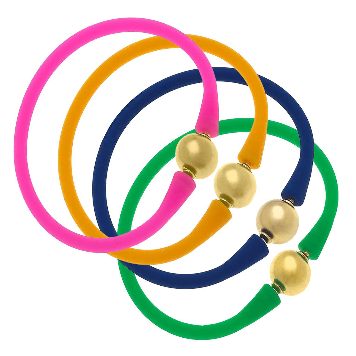 Bali 24K Gold Bracelet Set of 4 in Fuchsia, Cantaloupe, Royal Blue & Green | CANVAS