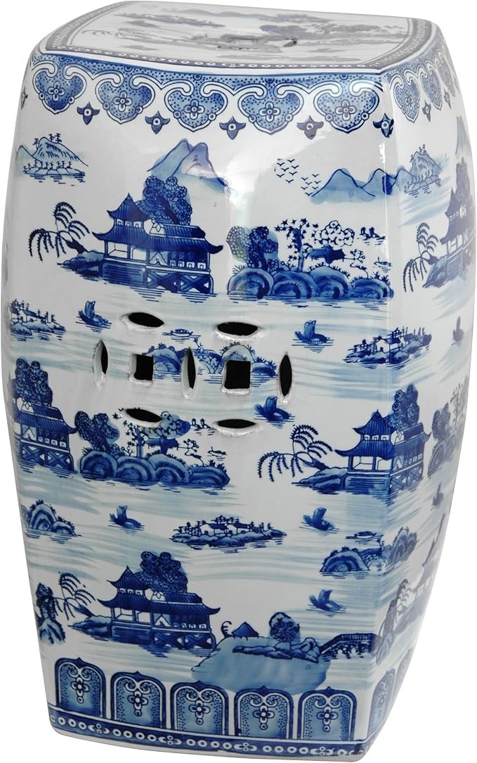 Red Lantern Classic Garden Stool-Design and Shape Seating, Square, Landscape Blue/White | Amazon (US)