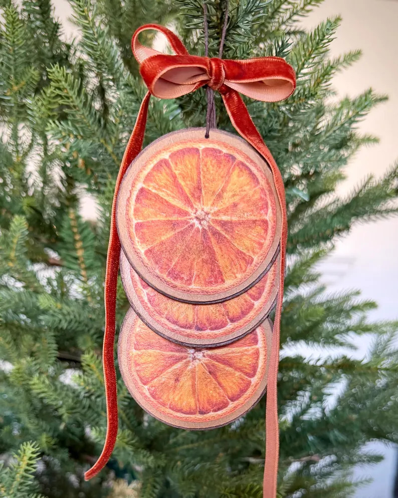 Set of 3 Orange Slice Christmas Ornaments,  Velvet Ribbon Citrus Decor, Old World Holiday Decorat... | Etsy (Global)