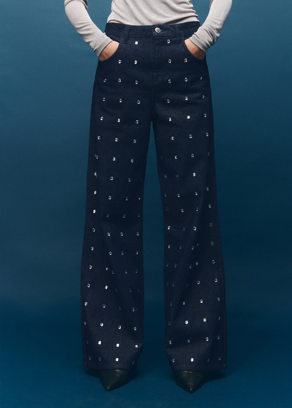 Wide-leg jeans with crystals | Mango (US/MX/AU)