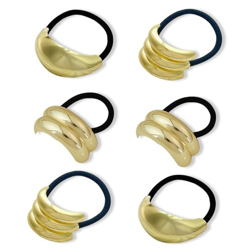 CUBACO 6PCS Metal Hair Ties for Women,Gold Hair Ties for Thick Hair,Small Hair Elastics Ponytail Hair Cuffs Gold Hair Accessories Pony Tails Hair Ties | Amazon (US)