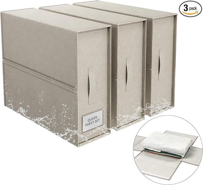 Bed Sheet Organizers and Storage Box for Linen Closet or Duvet Cover Set 3 Pack, Foldable and Wat... | Amazon (US)