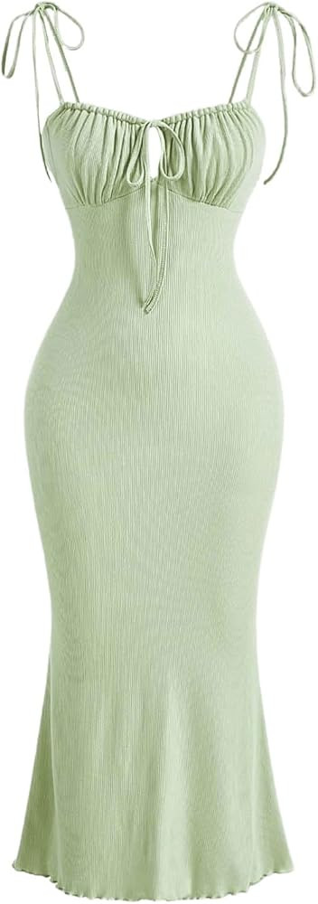 Verdusa Women's Ruched Knot Front Tie Shoulder Sleeveless Fishtail Bodycon Cami Dress | Amazon (US)