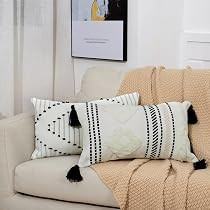 blue page Set of 2 Boho Throw Pillow Covers 12x20 Tufted Woven Decorative Pillows Cover, Neutral Lum | Amazon (US)