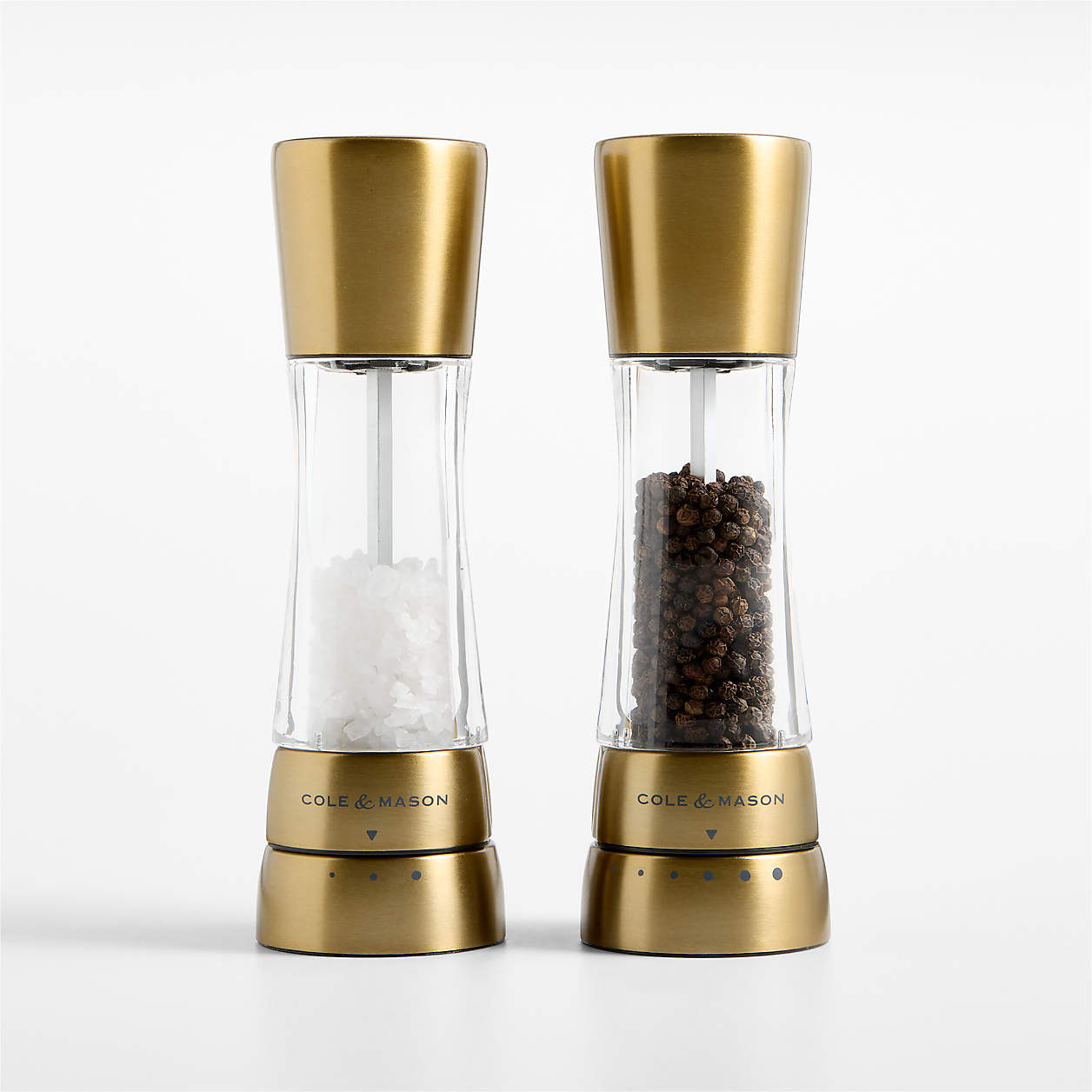 Cole & Mason Derwent Gold Finish Adjustable Salt Mill + Reviews | Crate & Barrel | Crate & Barrel