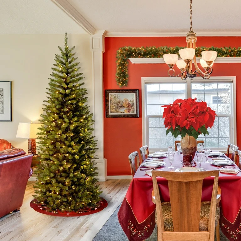 National Tree Company Pre-Lit Artificial Slim Christmas Tree, Green, Kingswood Fir, Clear Lights,... | Walmart (US)