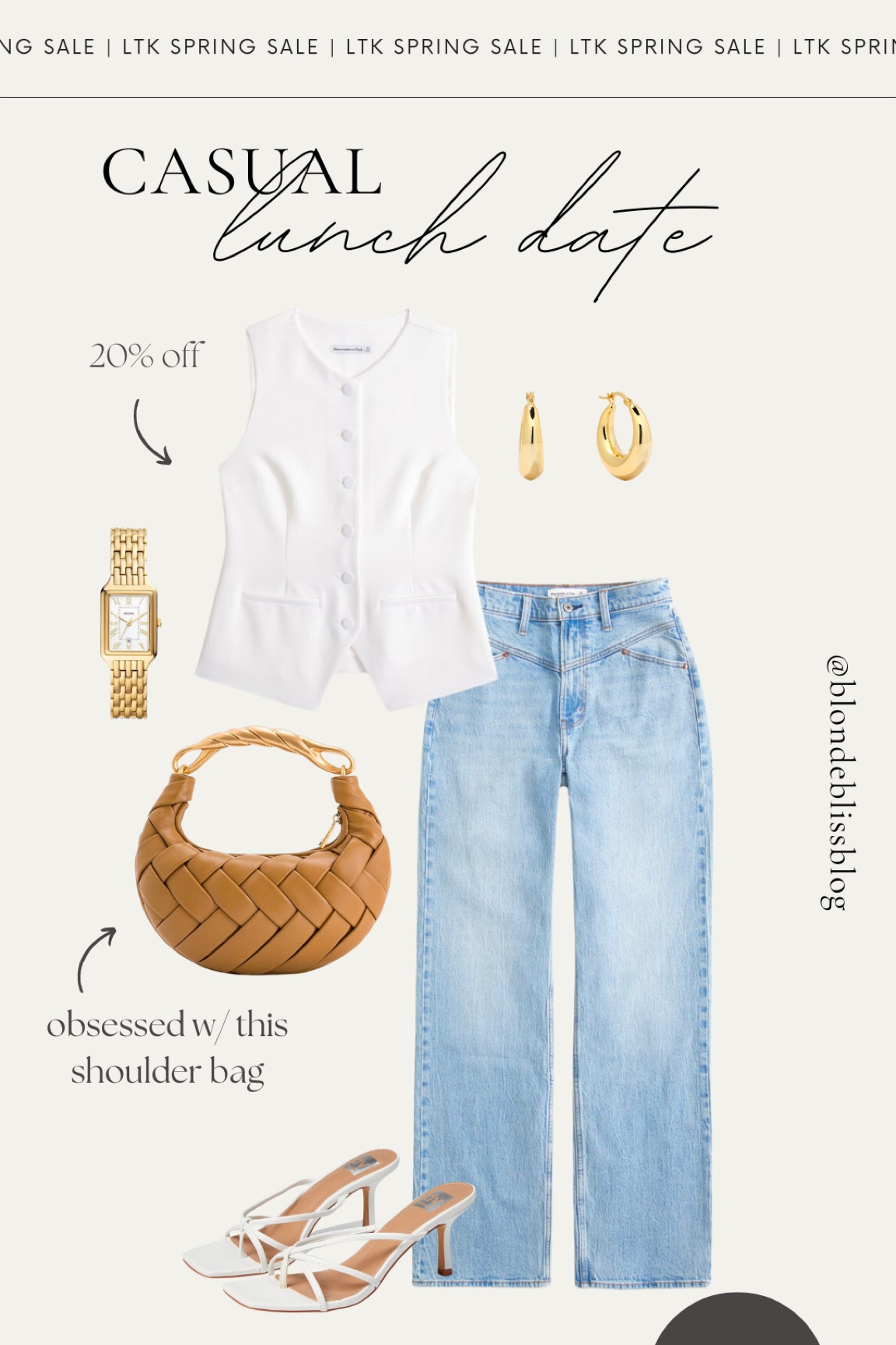 20% off look for a casual lunch date 🤍 Pair this white button up vest with your best denim, white kitten heels and chic accessories for a day to night date outfit. 

#LTKSpringSale #LTKSpringSale #LTKstyletip #LTKfindsunder100