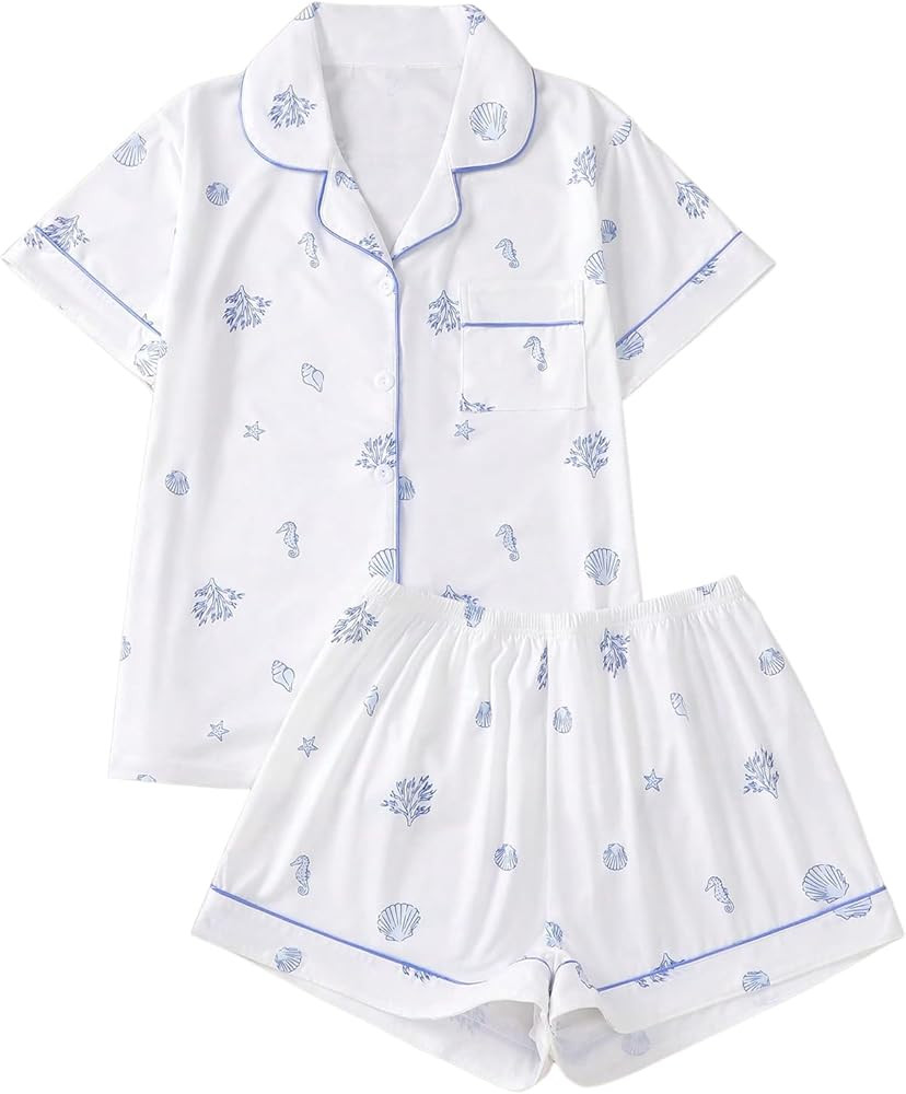 Floerns Women's Floral Pajamas Notch Collar Print Sleepwear Two Piece Pajama Set | Amazon (US)