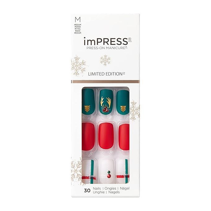 KISS imPRESS Limited Edition Holiday Press-On Manicure with PureFit Technology, Medium Square Pre... | Amazon (US)