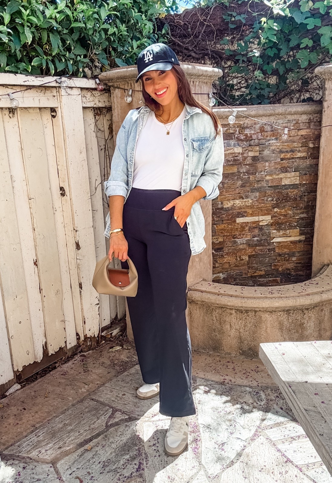 Size S denim shirt. Size M tshirt. Size M & long (5’8-5’11) in the pants 

#LTKmomlife #LTKootd