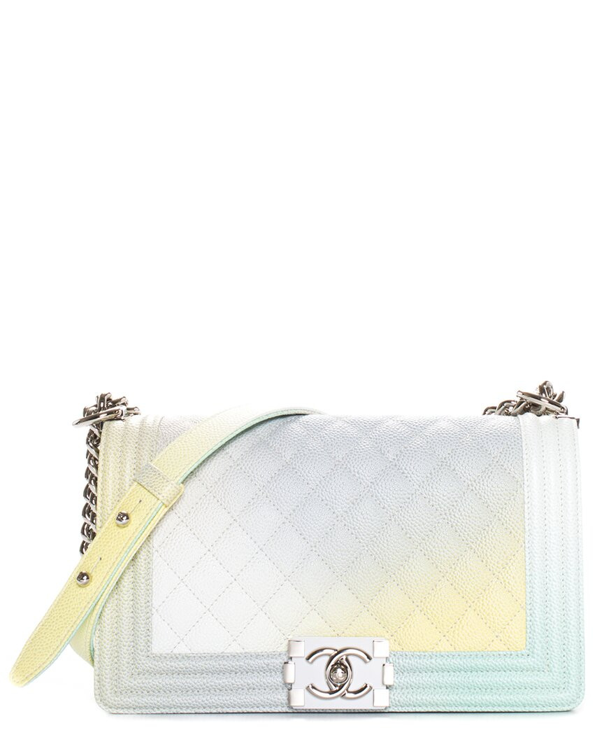 Chanel Yellow, Blue, & Green Quilted Caviar Leather Medium Boy Bag | Gilt