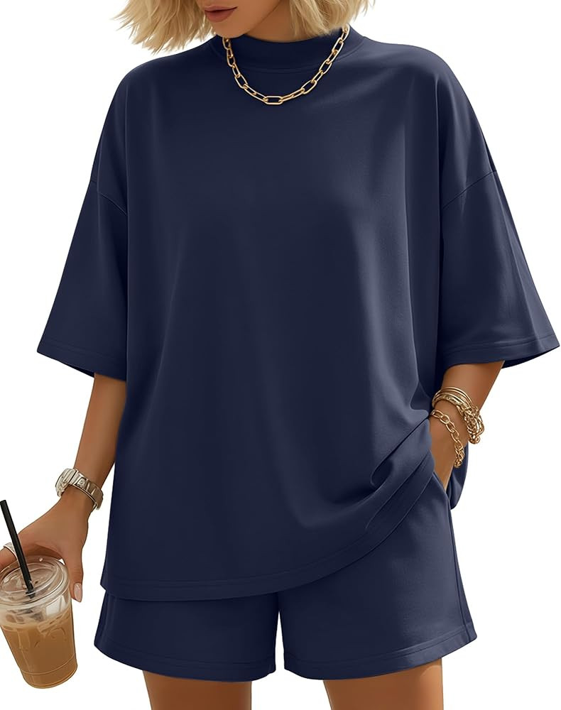 2 Piece Summer Sets for Women, Oversized T-shirts & Loose Fit Casual Shorts with Pockets Travel O... | Amazon (US)