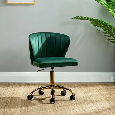 14 Karat Home Ilia Adjustable Swivel Task Chair Upholstered with Tufted Back in Green | Walmart (US)