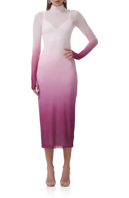 AFRM Shailene Long Sleeve Mesh Midi Dress in Mauve Ombre at Nordstrom, Size Small | Nordstrom
