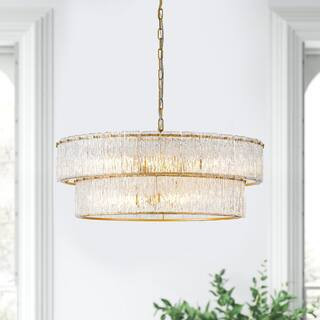 8 Light Painted Gold Chandelier Pendant Light with Glass Plates | The Home Depot