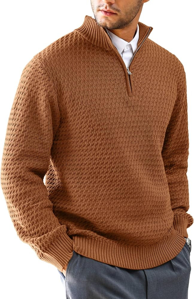 Men's Quarter-Zip Pullover Business Casual Textured-Knit Sweaters | Amazon (US)