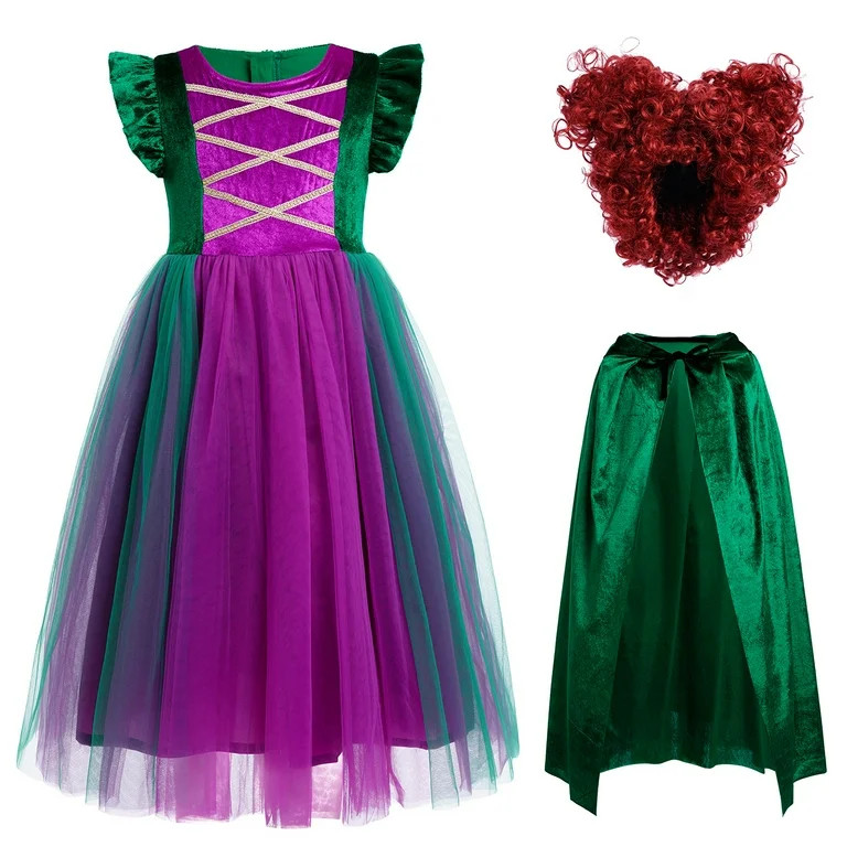 IBTOM CASTLE Kids Girls Witch Costume Tulle Dress Velvet Hooded Cloak Wigs Set Halloween Cosplay ... | Walmart (US)