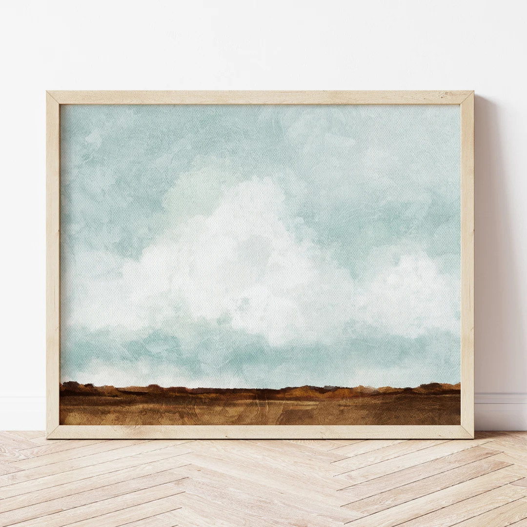 Blue Cloudy Sky Fall Landscape Print, Autumn Landscape Printable Wall Art, Fall Wall Art, Modern ... | Etsy (US)