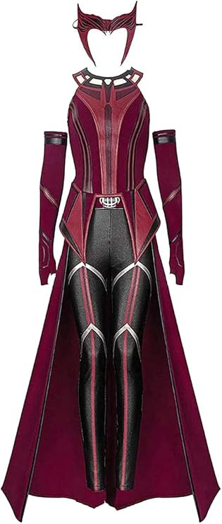 Female Wanda Maximoff Cosplay Costume Scarlet Witch Headwear Cloak and Pants Full Set Outfit | Amazon (US)