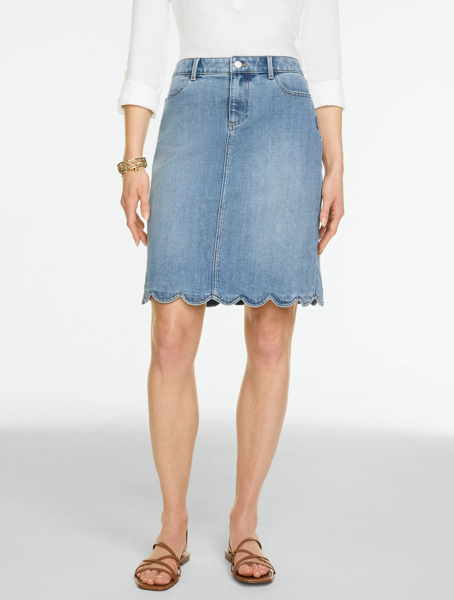 Scallop Hem Denim A-Line Skirt - Grace Bay Wash | Talbots