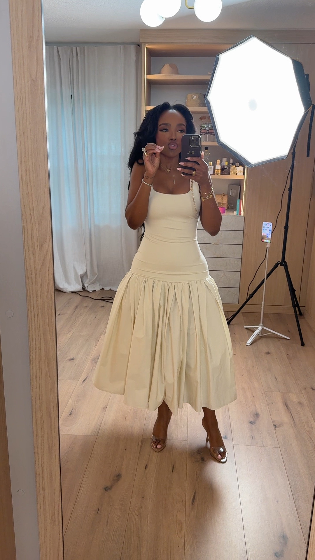 Scroll to shop this feminine neutral dress featuring a flattering fitted bodice and flowy midi skirt that gives the perfect effortless movement. This is one of those timeless pieces you can style up or down for seasons to come, making it a go-to staple where the cost per wear keeps dropping.

Perfect for brunch, vacations, date nights, baby showers, or spring and summer events.

5'4" | 138 lbs | 34D bust | 27" waist | 40" hips

Follow me on Instagram and YouTube @kirasfashionfinds

#LTKootd #LTKgrwm #LTKvlog