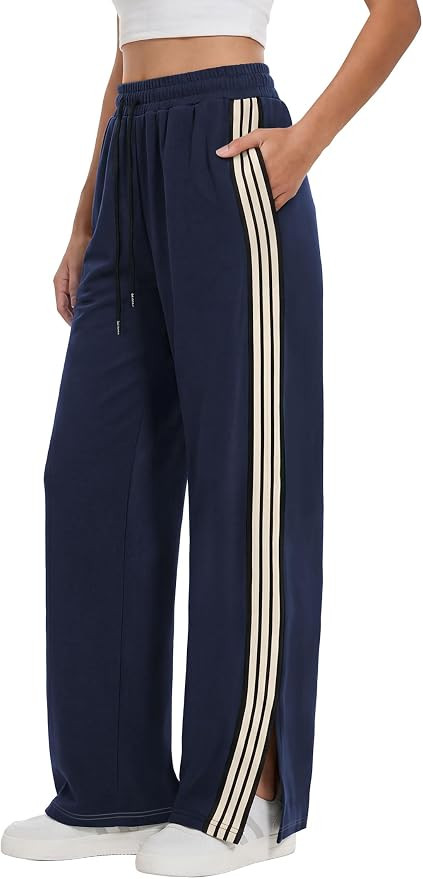 ANRABESS Women's Sweatpants Wide Leg Striped Track Pants | Straight Leg High Elastic Drawstring W... | Amazon (US)
