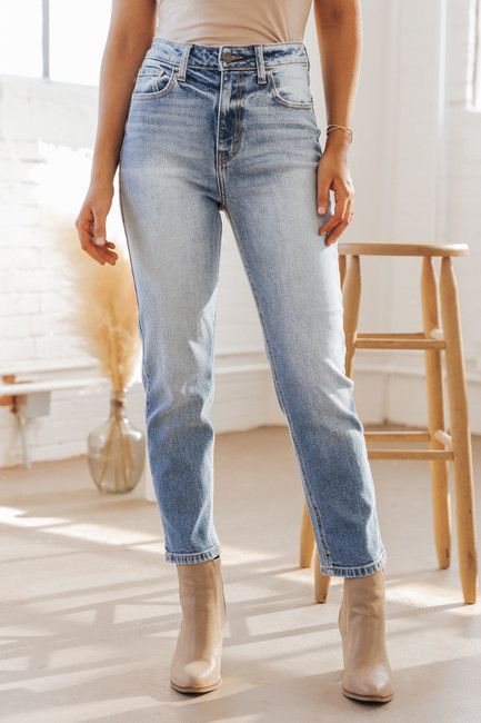 Medium Wash Super High Rise Straight Jeans | Magnolia Boutique