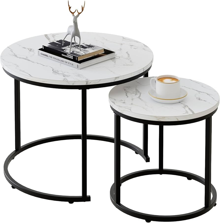 aboxoo Round Nesting Coffee Table Side Table Set of 2 End Tables for Living Room Bedroom Balcony,... | Amazon (US)