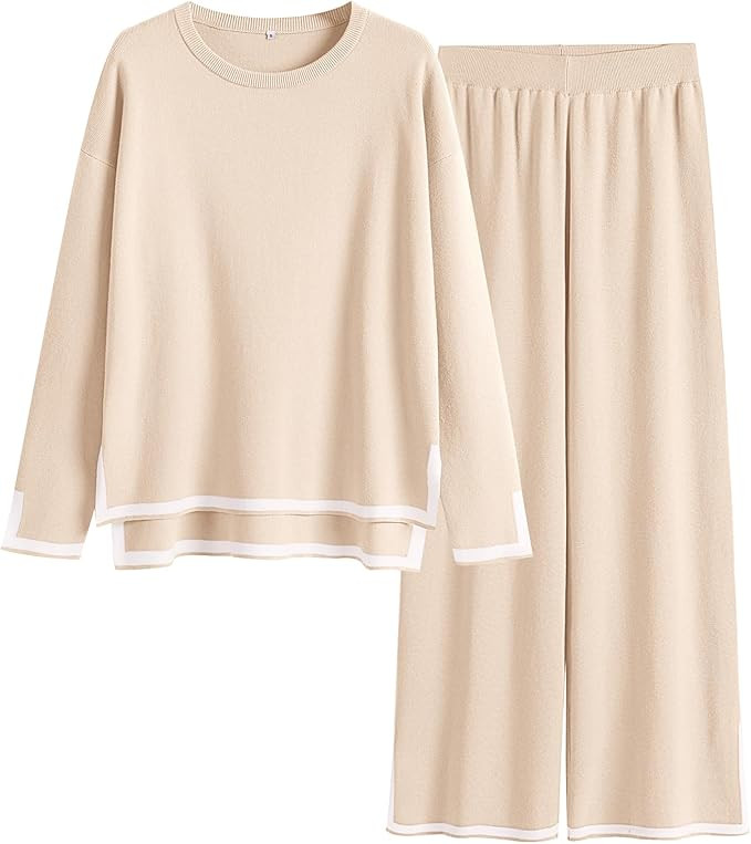 ANRABESS Women's Two Piece Outfits Knit Pullover Sweater Tops & Wide leg Pants Lounge Matching Sw... | Amazon (US)