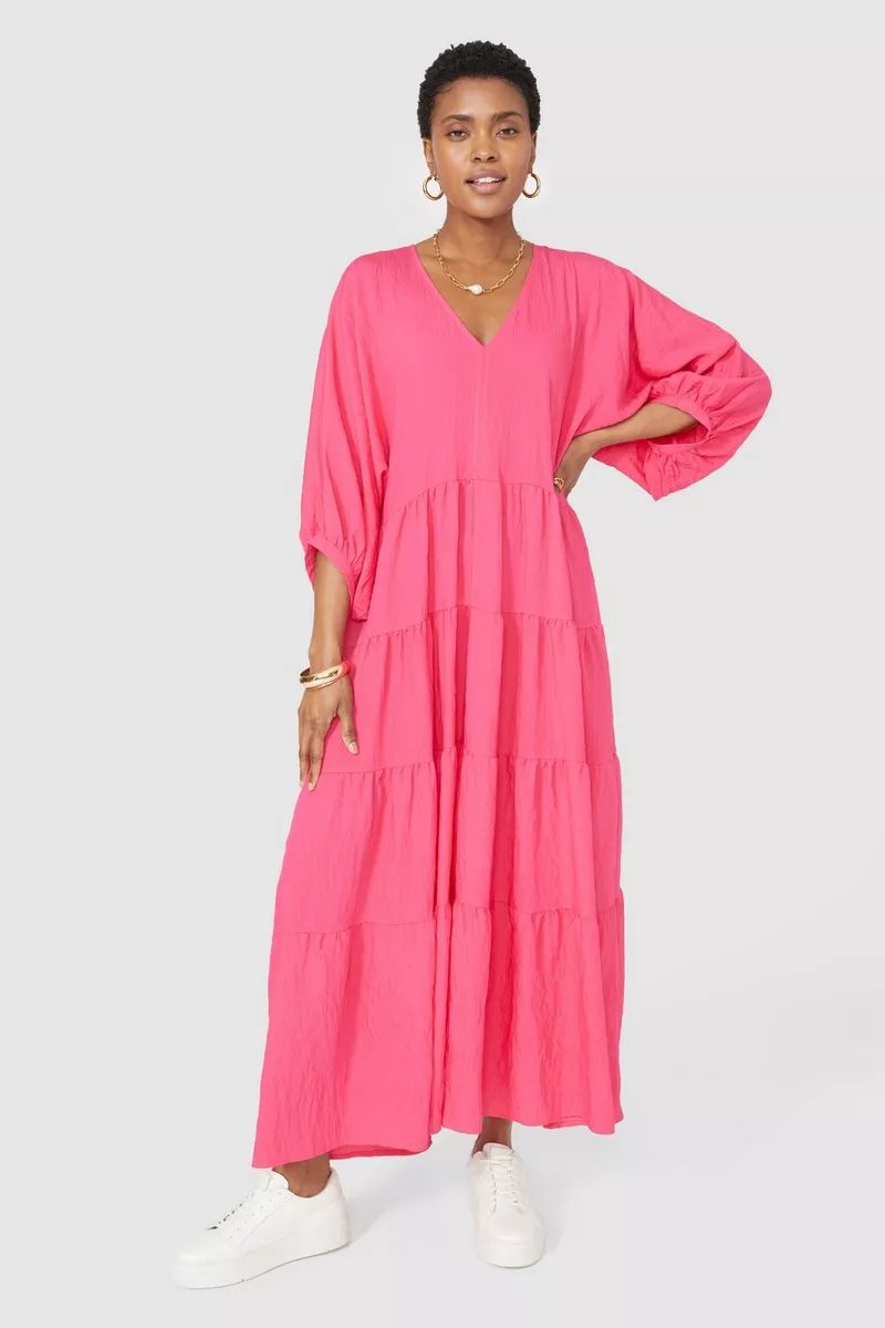 V Neck Long Sleeve Tiered Maxi Dress | Debenhams UK