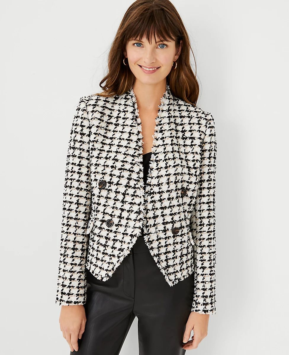 Fringe Tweed Double Breasted Jacket | Ann Taylor (US)