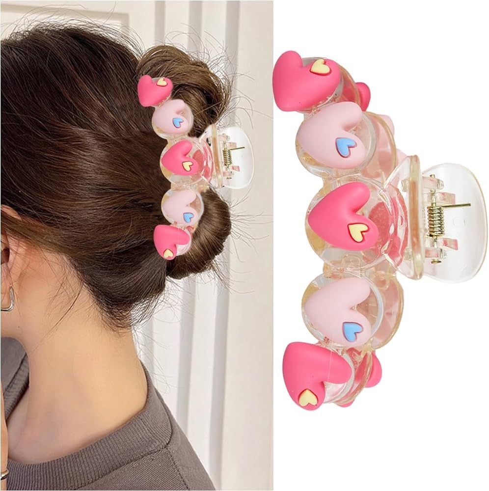 Heart Hair Claw Clips Colorful Heart Shape Large Hair Clips for Valentine's Day Strong Hold Non S... | Amazon (US)