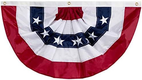 58"x27" USA Patriotic Nylon Bunting Pleated Flag, 2 Sided, Embroidered Stars, Sewn Stripes, Grommets | Amazon (US)