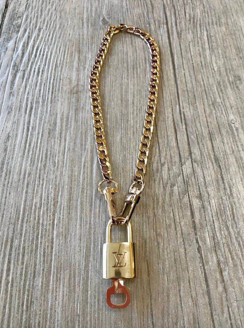 Louis Vuitton Gold Lock & Key Necklace Brass  (16inch Chain) | Etsy (US)