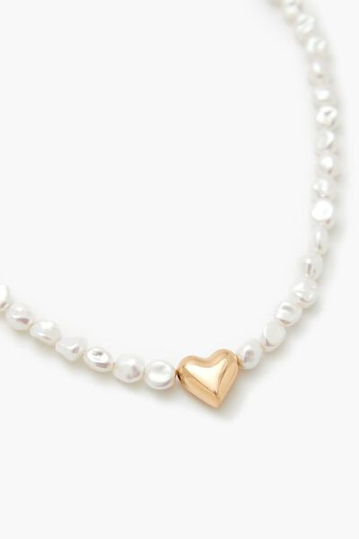 Beaded Faux Pearl Heart Necklace | Forever 21