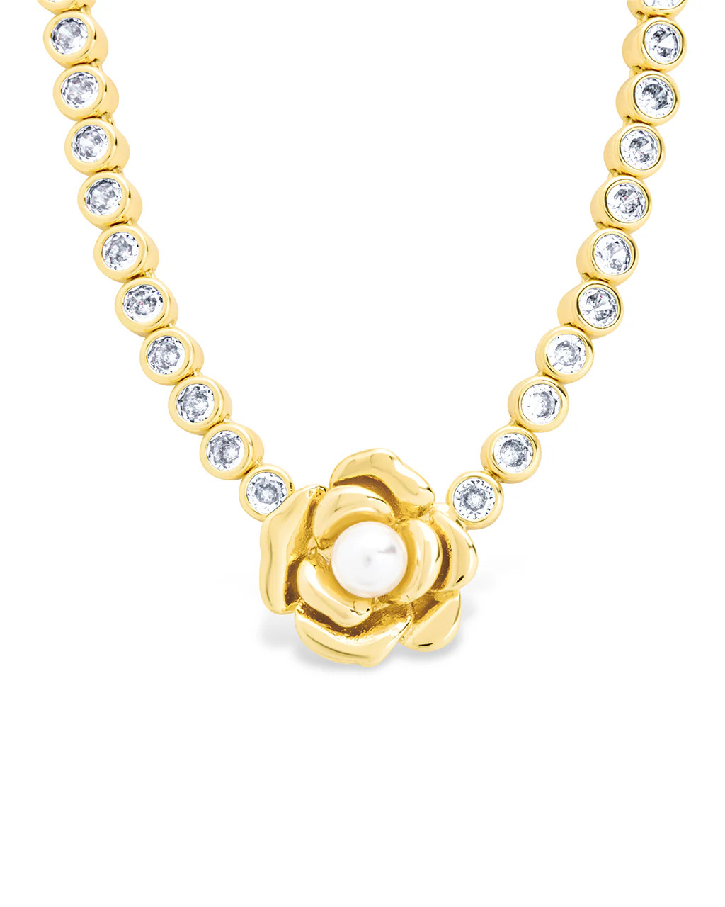 Rosa Pearl Flower CZ Tennis Necklace | Sterling Forever