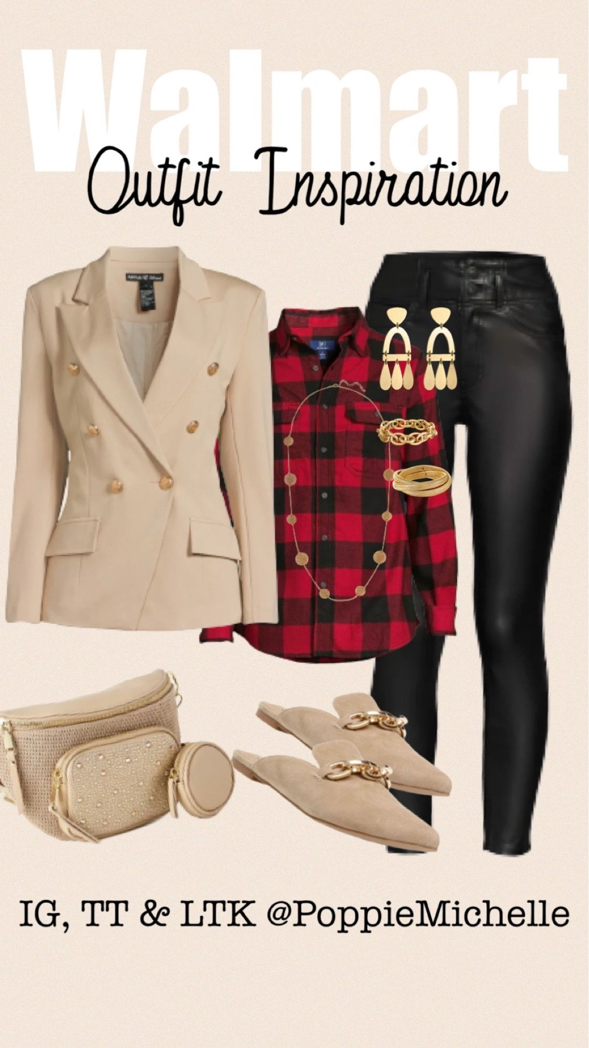 Walmart outfit Walmart style Walmart fashion Walmart tan blazer Walmart brown blazer attitude unknown blazer tan blazer with gold buttons red and black checkered flannel shirt long sleeve red and black flannel shirt red and black long sleeve button down shirt red buffalo plaid long sleeve shirt black faux leather pants black high waist pho leather corset jeans black faux leather high waisted skinny jeans toasted almond studded belt bag tan studded belt bag Madden NYC studded belt bag Steve Madden mules tan mule Tan mule slides with gold chain off white mule slides PoppieMichelle 


#LTKcurves #LTKworkwear #LTKfit