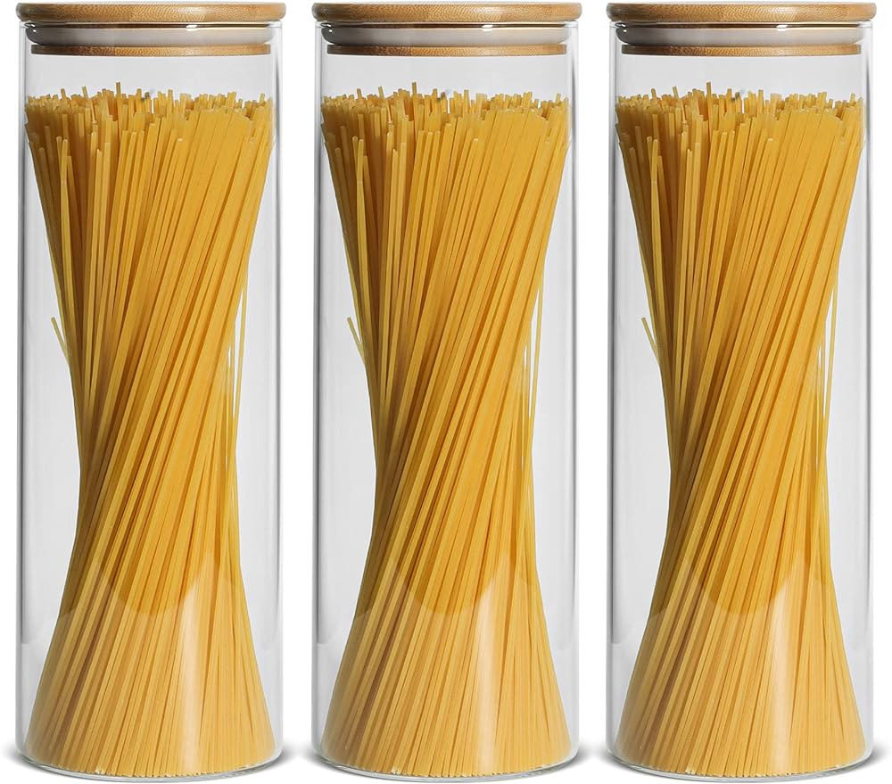 KTMAMA Glass Storage Containers Set of 3, Clear 74oz Glass Food Storage Jars with Airtight Bamboo... | Amazon (US)