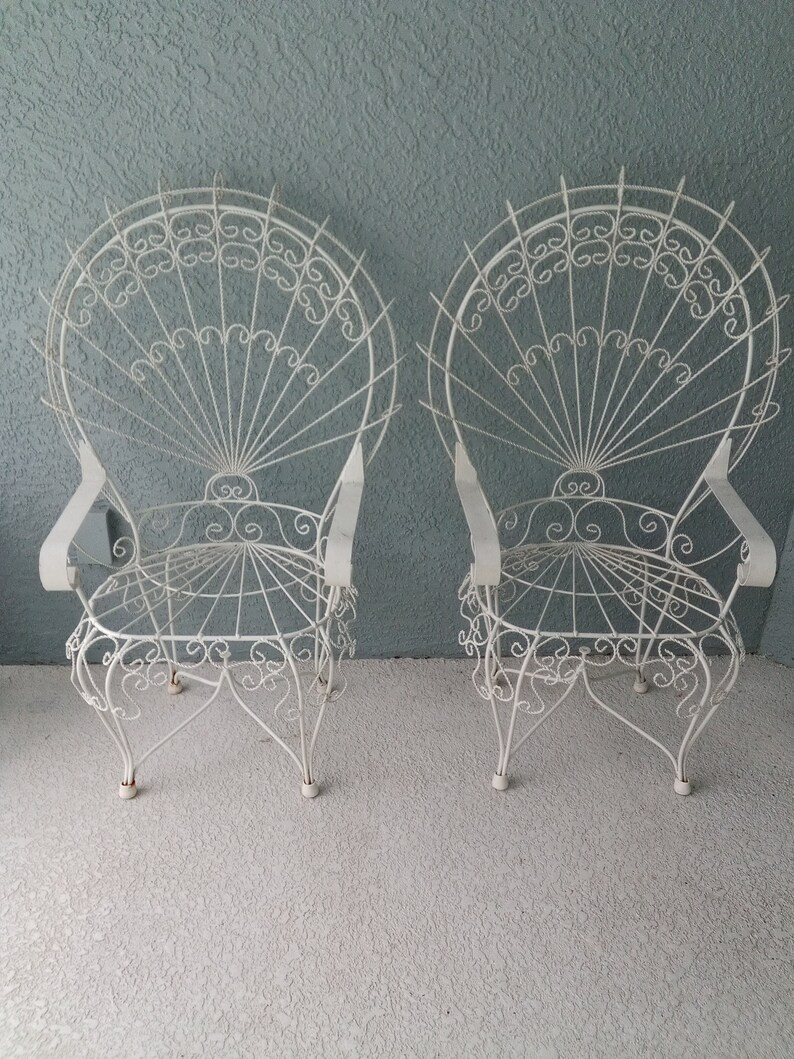 Victorian Style Pair of White Wrought Iron Peacock Hi Back Chairs Twisted Metal PICK UP ONLY! - E... | Etsy (US)